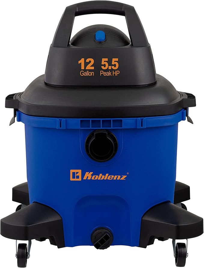 Koblenz Wet-Dry Vacuum, 12 Gallon Tank, 5.5 HP Vacuum Cleaner with 2-1/2" in x 7' Locking Hose, with a Blower Function, Blue/