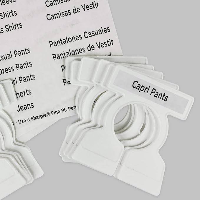 Simple Division Garment Organizers - Sort, Put Away, and Find Clothes Easily - 12 White Closet Organizers - Includes 60 Bilin