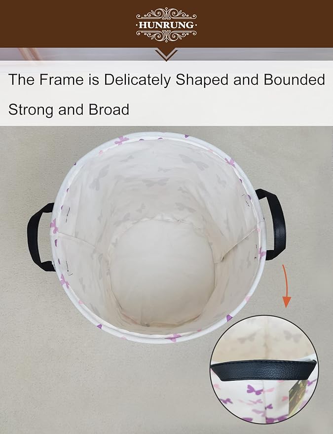 HUNRUNG Laundry Hamper,Large Canvas Fabric Lightweight Storage Basket Toy Organizer Dirty Clothes Collapsible Waterproof for 
