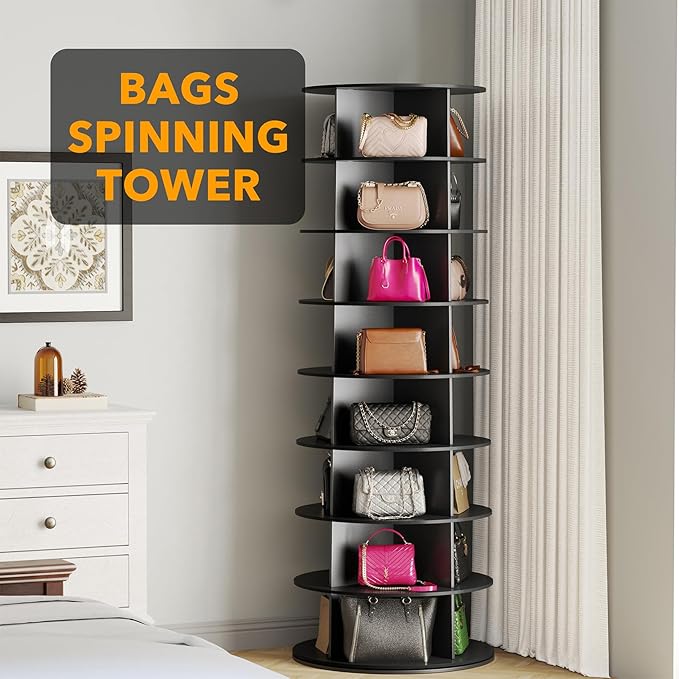 SpaceAid 8 Tier Rotating Shoe Rack Tower, Spinning Shoe Display Lazy Susan, Revolving 360 Shoe Rack Storage Round Carousel, V