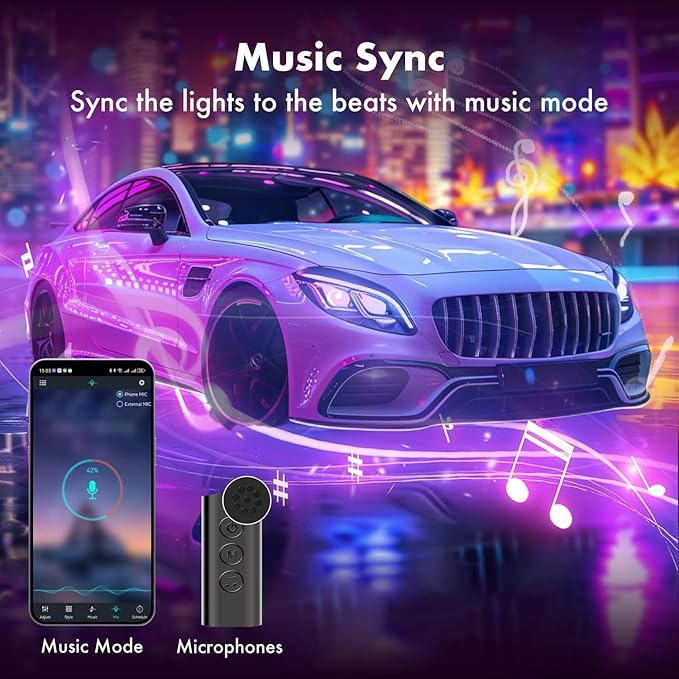 Interior Car Lights, Led Lights for Car Accessories, Christmas Stocking Stuffers for Men Women Teen Girls, RGB Car Interior LED Lights with App Remote, 2 Lines Design LED Lights for Cars with Charger