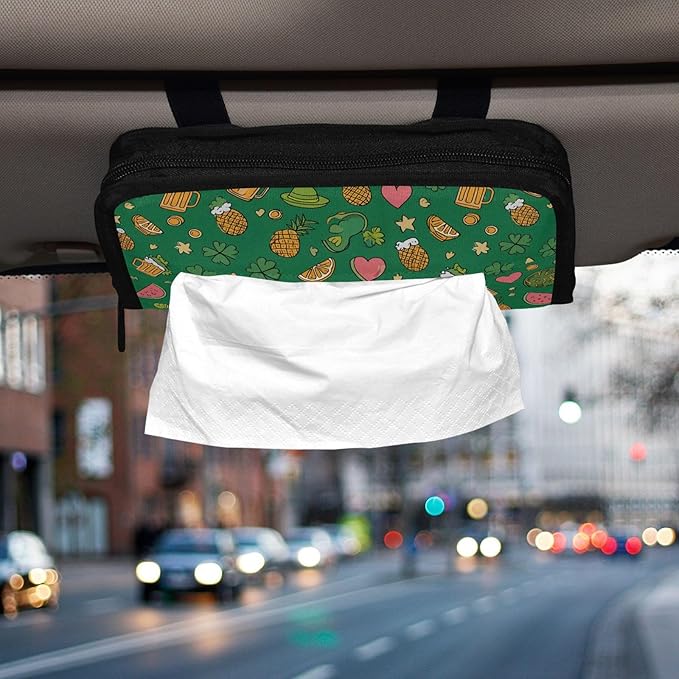 Car Tissue Holder Car Visor Organizer Tissue Box Holder for Car Sun Visor Organizer with Car Vehicle Accessories Essentials Interior for Women Men Green Clover Mug Fruit St.Patrick