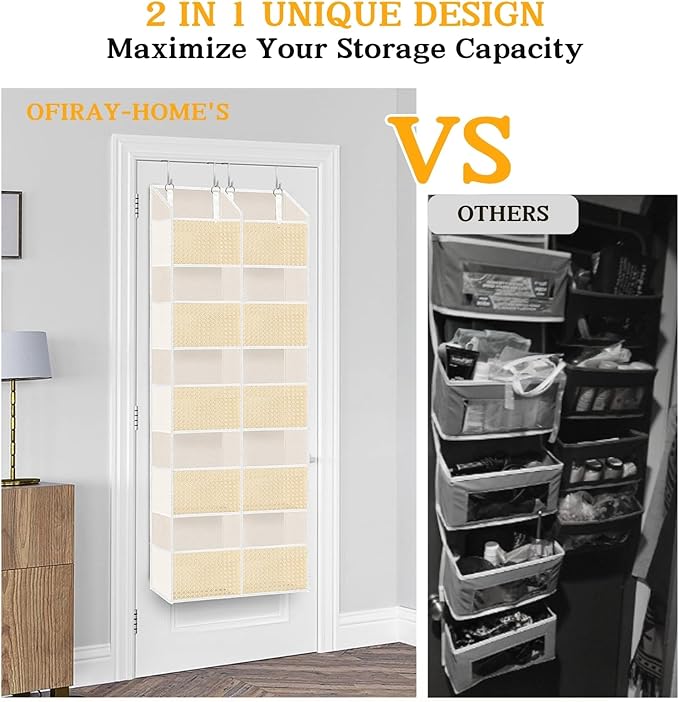 Over The Door Organizer 5 Tiers, Extra Large Behind Door Storage of 10 Compartments, 80 lbs Weight Capacity Hanging Storage O