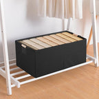 Fabric Storage Bin Box Foldable Cotton Linen Storage Basket with Wooden Handles Rectangular Cube Decorative Home Laundry Orga