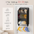 Homsorout Over the Door Hat Rack - 3-Layer Design Hat Organizer Holds 30-36 Hats with 10 Hooks, Ideal Hat Rack for Door, Over