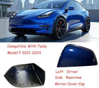 Compatible with Tesla Model Y Side Mirror Cover Replacement 2021 2022 2023 2024, Left Driver Side Rearview Mirror Cover Cap for Model Y Accessories(blue)