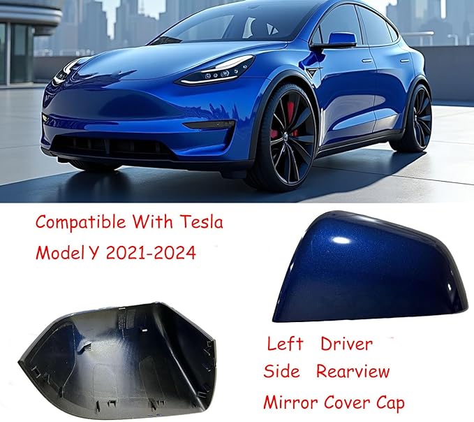 Compatible with Tesla Model Y Side Mirror Cover Replacement 2021 2022 2023 2024, Left Driver Side Rearview Mirror Cover Cap for Model Y Accessories(blue)