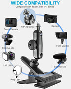 Car Sun Visor Camera Mount Holder for GoPro - [Metal Super Clamp] 360° Ballhead Magic Arm Accessories with 1/4"-20 Thread, for GoPro Hero13 Black 12 11 10 9 8 7, Insta360 X3 X4 Go3 Ace Pro DJI Action