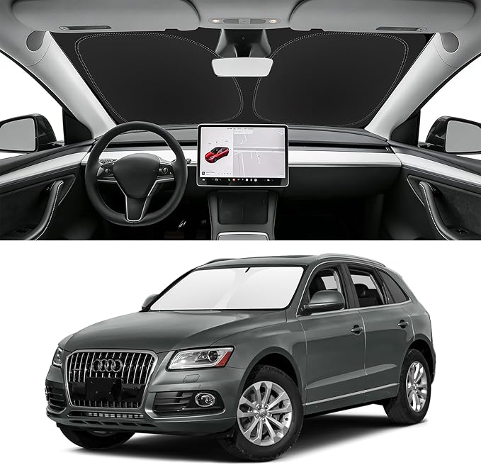 Custom Fit Windshield Sun Shade for Audi Q5 2009-2017, Blocks UV & Heat, Front Window Sunshade Accessories,Easy Fold & Store Keep Your Car Cooler
