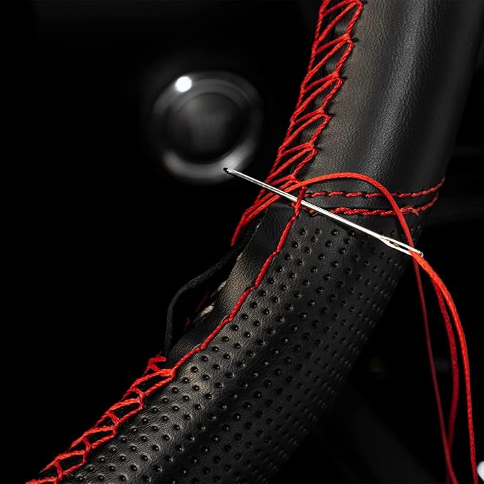 AUTOXBERT Sports Style Hand Sew Steering Wheel Cover Microfiber Leather Car Auto Steering Wheel Cover Stitch on Wrap for Cars
