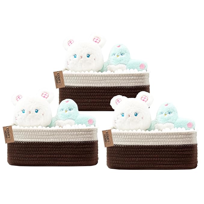 COMFY-HOMI 13" x 8.5" x 5.1"Storage Baskets for Organizing | Cotton Rope Woven Basket | Toy Storage Bin Box | Basket for Shel