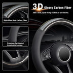 KAFEEK Classic Carbon Fiber Steering Wheel Cover, Universal 15 inch, Breathable Microfiber Leather Steering Wheel Protector f