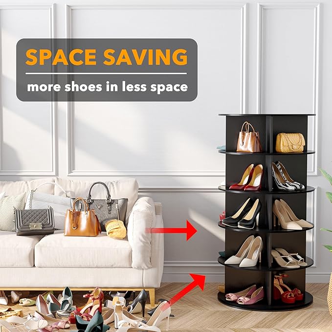 SpaceAid 5 Tier Rotating Shoe Rack Tower, Spinning Shoe Display Lazy Susan, Revolving 360 Shoe Rack Storage Round Carousel, V