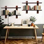 Floating Shelves for Wall Set of 2 Long 2 Tier Wood Wall Mounted Shelves Mid Century Modern Decorative Storage Plant Photo Di
