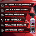 Car Wax Spray and Ceramic Coating for Cars - 3 in 1 Waterless Car Wash and Detailing - Quick Effect Coating Agent for Car - High Gloss Top Coat, Shiny Car Stuff by Shine Armor - Protective Wax 16FlOz