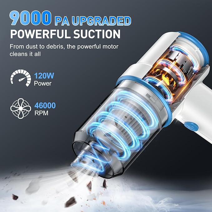 KMM Handheld Car Vacuum Cleaner, 9000PA Vacuum Cleaner & Air Duster, 120W High Power Vacuum Portable Cordless, Hand Held Vacu