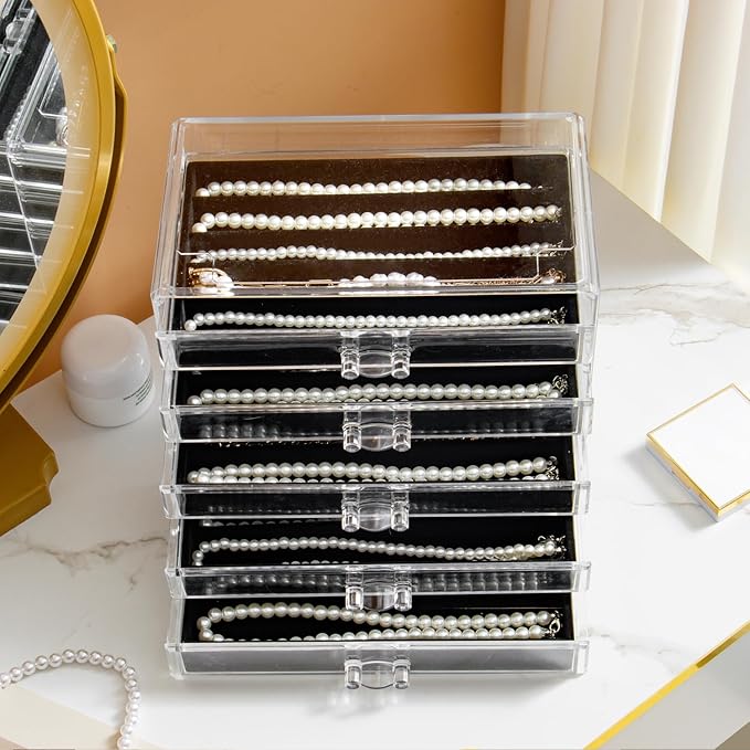 YUFONG Necklace Holder Organizer, Dustproof Necklace Box Velvet Necklace Organizer Box with Lid Clear Acrylic Dustproof Stack