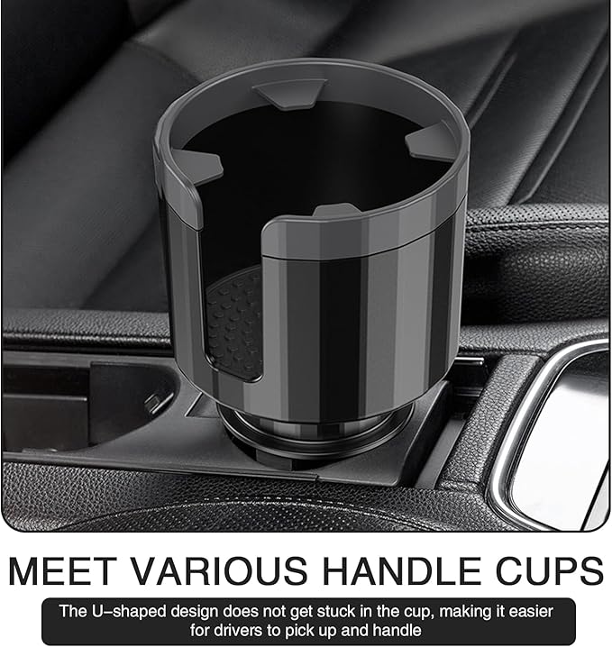 QODOLSI Pack-1 Car Conversion Cup Holder, Within 4.13" Drink Stand from Small to Large Cups Mouth, Rotatable Adjustable Base with Anti-Slip Pad, Universal Plug-and-Play Cup Holder for Cars (Black)