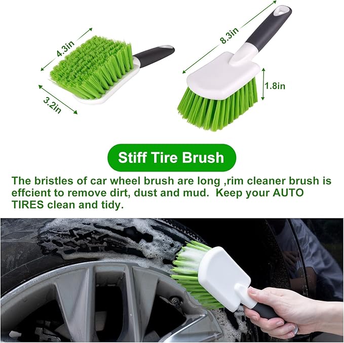 ITTAHO 4 Pack Car Wash Brush Wheel Cleaning Woolies Brush Detailing Brush and Stiff Tire Brush Tires Wheel Brushes for Cleani