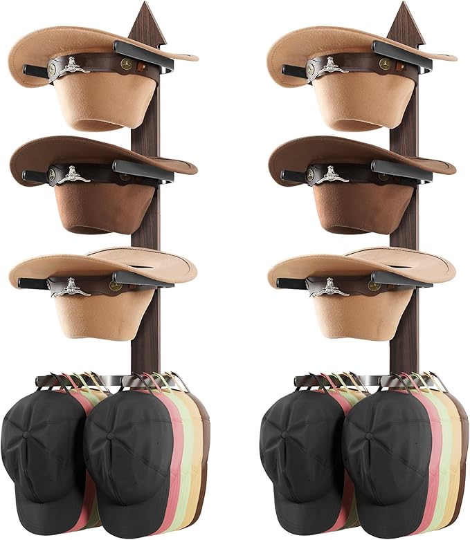 Cinati Cowboy Hat Rack, Cowboy Hat Holder Wall Mount Holds up to 4 Hats, Wooden Western Rustic Metal Cowboy Hat Hanger with A
