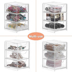 BTSKY 2 Pack Small Acrylic Storage Organizer with Drawers, 3-Layer Clear Desktop Organizer for Office Supplies Mini Storage B