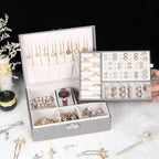 Jewelry Box for Women Girls, 2 Layers Jewelry Organizer Container with Lock, PU Leather Storage Case with Removable Tray, Jew