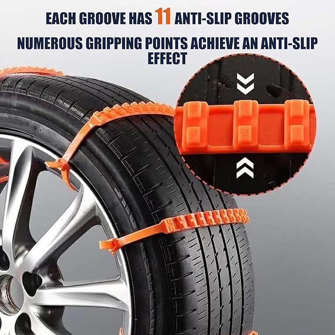 40PCS Zip Tie Snow Chains - Temporary Tire Straps, Universal Reusable Anti-Skid Nylon Tire Chain, Upgrade Adjustable Portable