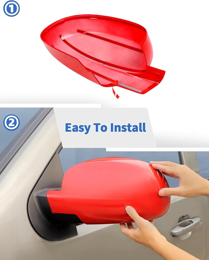 Rearview Mirror Fully Caps Covers Compatible with 2007-2014 Chevy Silverado GMC Sierra Avalanche Tahoe Suburban Yukon Escalade ESV Left Right Side View Mirror Cover Caps, Red