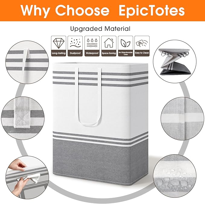 3 Pack Large Laundry Baskets, Laundry Hampers, Freestanding Waterproof Collapsible Clothes Bag with Extended & Reinforced Han