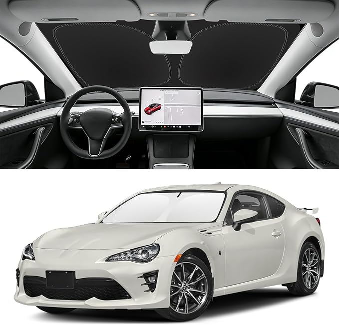 Custom Fit Windshield Sun Shade for Toyota 86 2017-2020 & Toyota GR86 2022-2026, Blocks UV & Heat, Front Window Sunshade, Easy Fold & Store