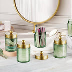Amolliar Sage Green Apothecary Glass Jar With Metal Lid & Stickers, Bathroom Qtip Holder Storage Canister, Farmhouse Decor fo