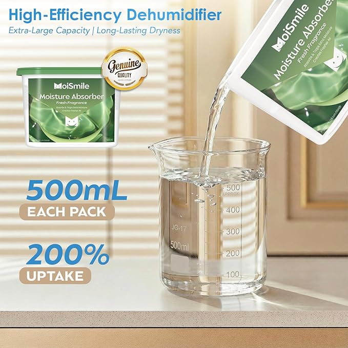 Moisture Absorbers, Efficient Fresh Scent Humidity Absorber & Odor Eliminator Boxes, Refillable Car Dehumidifier for Closet,