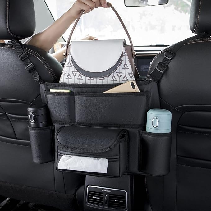 Car Organizers and Storage, Leather Car Storage Pocket Between Seats Back Seat Hanging Bag Purse Holder Large Capacity Automotive Consoles & Organizers