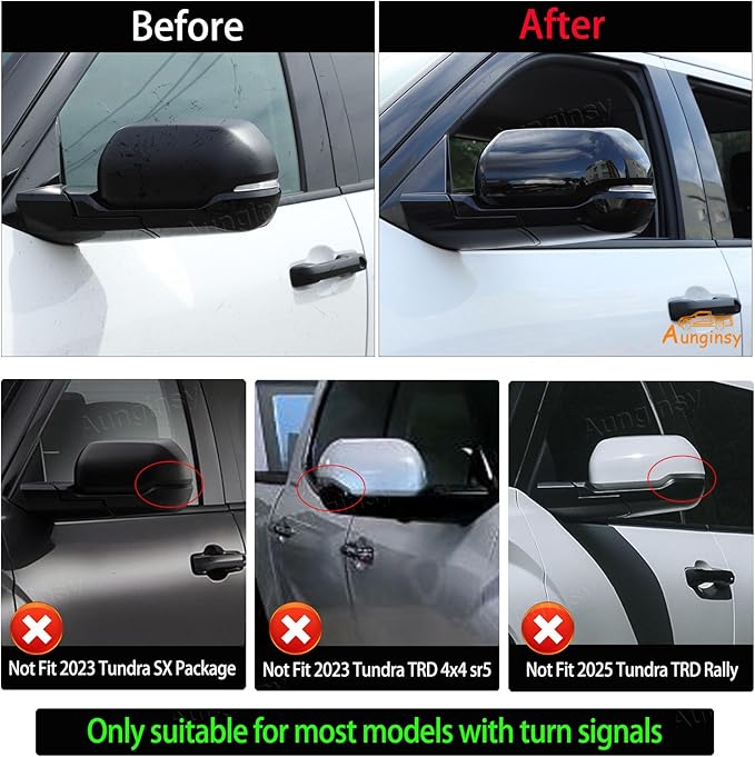 Car Door Rear View Mirror Cap Trim Cover Compatible with Toyota Tundra/Sequoia 2022-2025 Outside Side Rearview Mirror Protector Decoration ABS Accessories, Only Fit With Turn Signal Lights Version