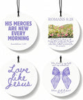Purple Christian Round Car Air Freshener 4 Pcs, Coquette Pouple Bow Religious Hanging Air Freshener for Cars Closet Drawer Bo