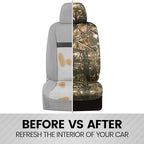 BDK Hunter Camo Car Seat Covers Full Set with Camo Steering Wheel Cover and Seat Belt Cover Pad – Forest Camouflage Pattern, 