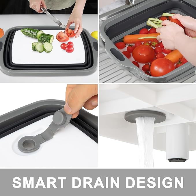 Tiawudi Large Collapsible BBQ Prep Tub with Lid(4.22 Gal/16L), Foldable Camping Sink with Colander, Cutting Board, Dish Basin