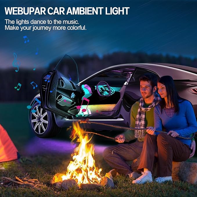 Acrylic Interior Car Lights, WEBUPAR Car Accessories 10 in 1 Car LED Strip Lights with APP Control, 175 inches 593 LEDs Fiber Optic Lights, RGB Neon Light Kits