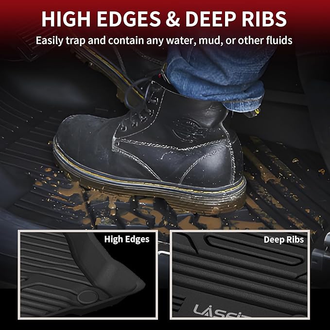 LASFIT Floor Mats for Ford Escape 2020-2025 2026 (NOT Fit Hybrid) TPE Custom Fit Car Floor Liners All Weather Protector, Front and Rear Mats, 3pcs Black