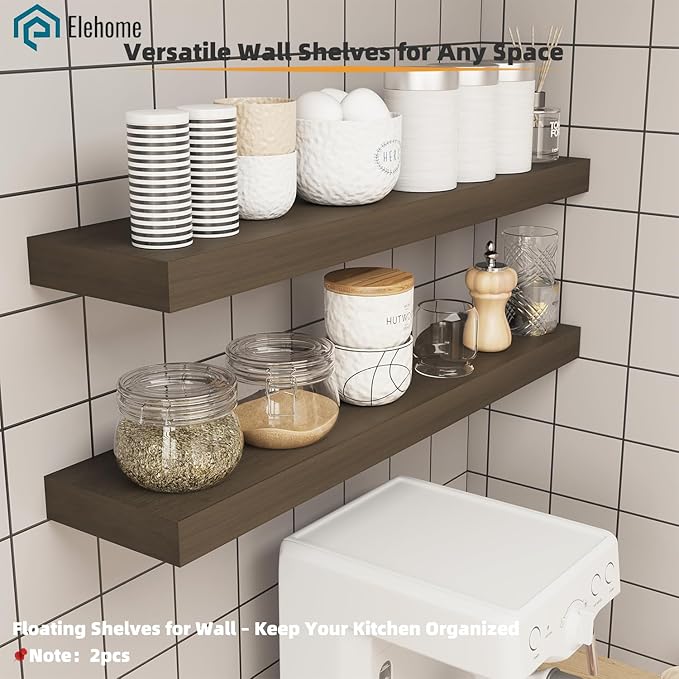 Floating Shelves Board for Wall with Brackets –42" L x 8" W x 2" T Rich Walnut Melamine Wood Floating Shelves for Bathroom, K