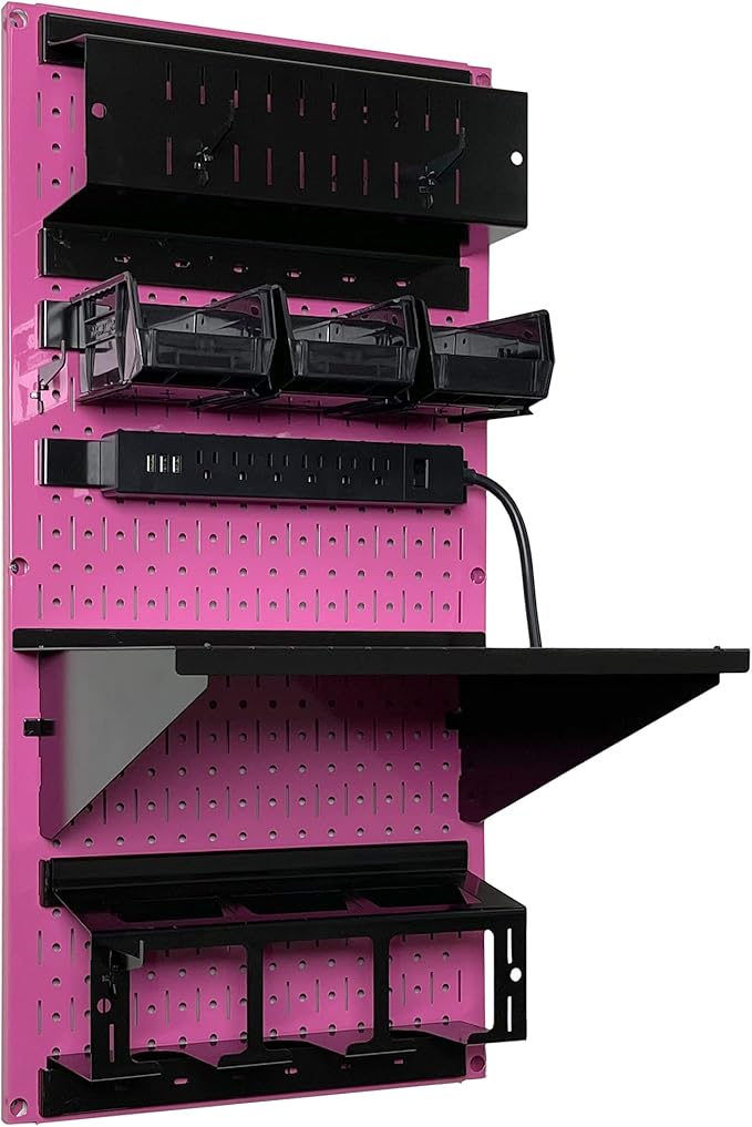 Wall Control Power Tool Storage Organizer Kit Cordless Drill Holder Charging Station Rack 16” x 32” Metal Pegboard Organizati