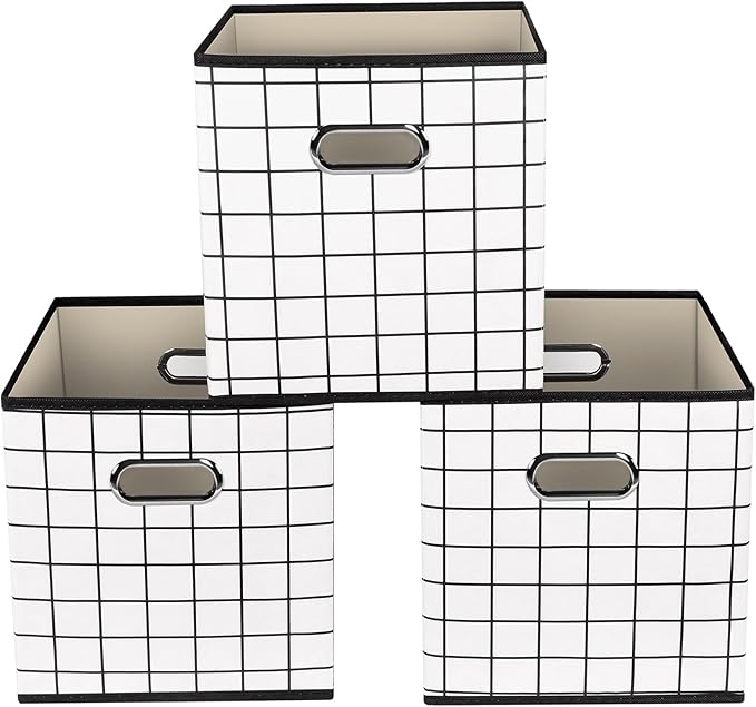 Yunkeeeper storage bins Cubes, Fabric Cube Organizer with Handle, Foldable Cube Bins for Cloth or Accessary Storage, 11x11x11