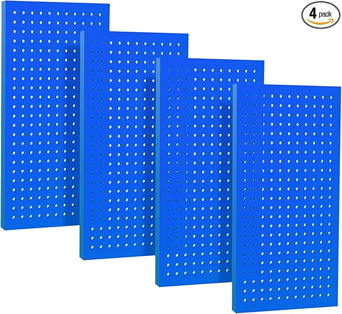 Metal Pegboard Panels 24" x 12" 4 Pack Heavy Duty Steel Pegboard Wall Organizer, Garage Utility Tools Pegboard Storage System