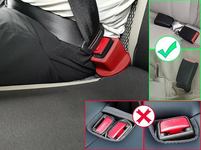 Seat Belt Buckle Holder – Easy Access to The Buckles of Rear Seats - Plug The Seat Belt in with Only One Hand – Friendly to Kids, and Passengers with Special Needs (Red x2)