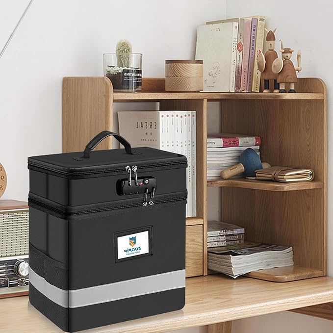 Fireproof File Box with Lock, 2 Layer Document Box Storage Organizer, Suitable for Hanging File Folders in Letter Size, Colla