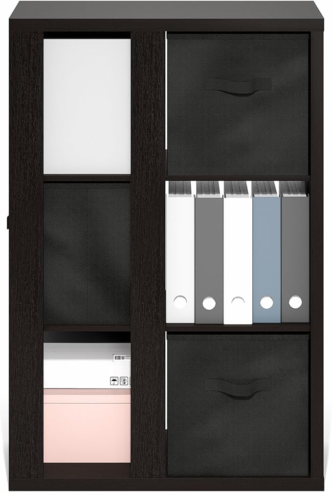 Furinno Viola Book Shelf, 3-Tier Bookshelf, Cube Storage Organizer Bookcase with Open Shelf, with Storage Bins, 13.6 x 29.3 x