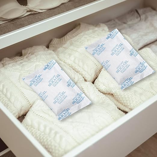 Moisture Absorbers - 100 Gram 12 Packs Silica Gel Packets, Desiccant Packs for Storage, Food Safe Desiccant for Foods, 3D