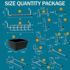 Pegboard kit with Accessories,Includes 2 Pack 16" X 24" Steel Peg Board and 120 PCS Varied Pegboard Accessories,can be Used f