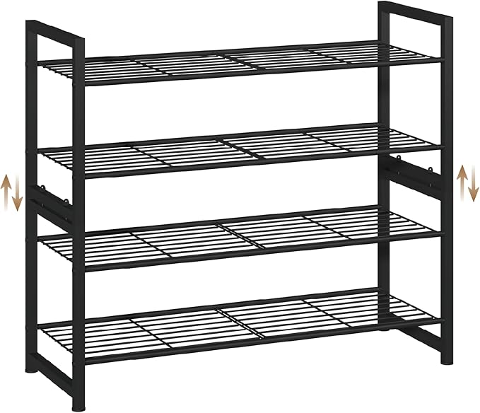Stackable Shoe Rack, 4 Tier Metal Shoes Rack Storage Organizer,Large Capacity Shoe Shelf Holds 24 Pairs of Shoes,Sturdy and S
