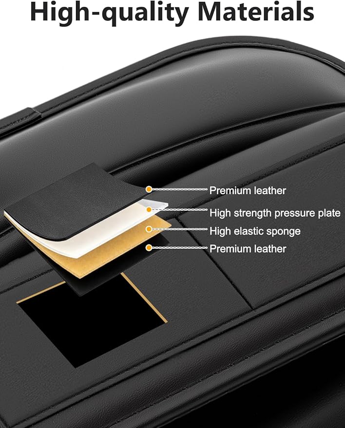 2 Pack Car Universal Fit Seat Gap Filler Organizer, Premium Leather Front Car Gap Filler, Center Console Seat Side Organizer with Card Slots for Car, SUV Truck, Easy Access to Phone, Sunglasses, Key